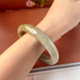 55mm A-Grade Natural Yellowish Green Brown Jadeite Traditional Round Bangle No. 151253