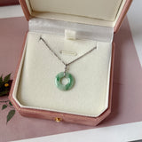 A-Grade Natural Green Floral Jadeite Ancient Coin Donut Pendant No.172784