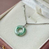 A-Grade Natural Green Floral Jadeite Ancient Coin Donut Pendant No.172784