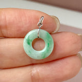 A-Grade Natural Green Floral Jadeite Ancient Coin Donut Pendant No.172784