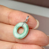 A-Grade Natural Green Floral Jadeite Ancient Coin Donut Pendant No.172784