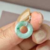 A-Grade Natural Green Floral Jadeite Ancient Coin Donut Pendant No.172784