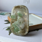 A-Grade Natural Green Jadeite Goat Ruyi Sparrow Peach Pendant No.171064