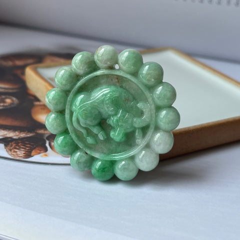 A-Grade Natural Moss On Snow Jadeite Ox Pendant No.220694