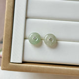 A-Grade Natural Light Green Yellow Jadeite Donut Stud Earrings No. 180906