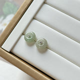 A-Grade Natural Light Green Yellow Jadeite Donut Stud Earrings No. 180906