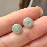 A-Grade Natural Light Green Yellow Jadeite Donut Stud Earrings No. 180906
