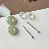A-Grade Natural Light Green Yellow Jadeite Donut Stud Earrings No. 180906