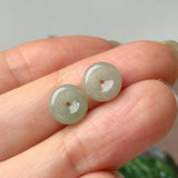 A-Grade Natural Light Green Yellow Jadeite Donut Stud Earrings No. 180906