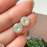 A-Grade Natural Light Green Yellow Jadeite Donut Stud Earrings No. 180906