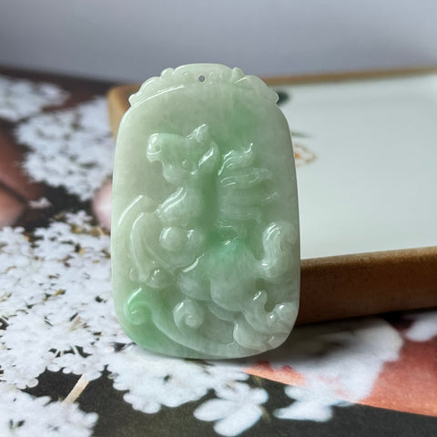 A-Grade Natural Moss On Snow Jadeite Horse Pendant No.170866