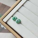 A-Grade Natural Moss On Snow Jadeite Donut Stud Earrings No. 180905
