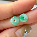 A-Grade Natural Moss On Snow Jadeite Donut Stud Earrings No. 180905