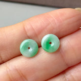 A-Grade Natural Moss On Snow Jadeite Donut Stud Earrings No. 180905