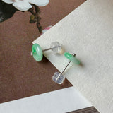 A-Grade Natural Moss On Snow Jadeite Donut Stud Earrings No. 180905