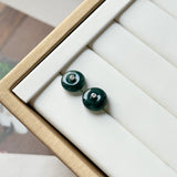Icy A-Grade Natural Dark Blue Jadeite Donut Stud Earrings No. 180904