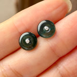 Icy A-Grade Natural Dark Blue Jadeite Donut Stud Earrings No. 180904