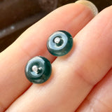 Icy A-Grade Natural Dark Blue Jadeite Donut Stud Earrings No. 180904