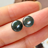 Icy A-Grade Natural Dark Blue Jadeite Donut Stud Earrings No. 180904