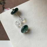 Icy A-Grade Natural Dark Blue Jadeite Donut Stud Earrings No. 180904