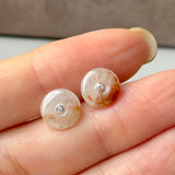 A-Grade Natural Osmanthus Floral Jadeite Donut Stud Earrings No. 180903