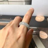 17.2mm A-Grade Natural Light Bluish Floral Jadeite Cloop Ring Band No.162360