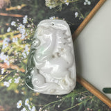 A-Grade Natural White Dark Green Jadeite Horse Pendant No.170877