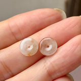 A-Grade Natural Osmanthus Floral Jadeite Donut Stud Earrings No. 180903