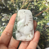 A-Grade Natural White Dark Green Jadeite Horse Pendant No.170877