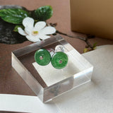 Icy A-Grade Natural Imperial Green Jadeite Donut Stud Earrings No. 180901