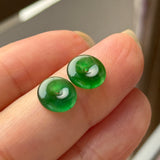 Icy A-Grade Natural Imperial Green Jadeite Donut Stud Earrings No. 180901