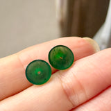 Icy A-Grade Natural Imperial Green Jadeite Donut Stud Earrings No. 180901