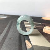 16.1mm A-Grade Natural Light Bluish Floral Jadeite Cloop Ring Band No.162361