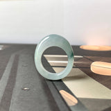 16.1mm A-Grade Natural Light Bluish Floral Jadeite Cloop Ring Band No.162361