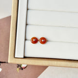 Icy A-Grade Natural Reddish Orange Jadeite Donut Stud Earrings No. 180900