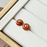 Icy A-Grade Natural Reddish Orange Jadeite Donut Stud Earrings No. 180900