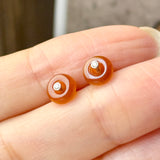 Icy A-Grade Natural Reddish Orange Jadeite Donut Stud Earrings No. 180900