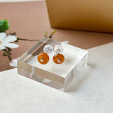 Icy A-Grade Natural Reddish Orange Jadeite Donut Stud Earrings No. 180900