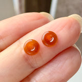 Icy A-Grade Natural Reddish Orange Jadeite Donut Stud Earrings No. 180900