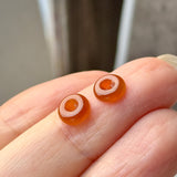Icy A-Grade Natural Reddish Orange Jadeite Donut Stud Earrings No. 180900