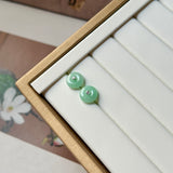 A-Grade Natural Apple Green Jadeite Donut Stud Earrings No. 180899