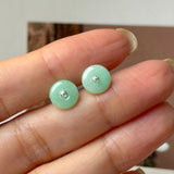 A-Grade Natural Apple Green Jadeite Donut Stud Earrings No. 180899