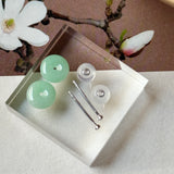 A-Grade Natural Apple Green Jadeite Donut Stud Earrings No. 180899