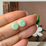 A-Grade Natural Apple Green Jadeite Donut Stud Earrings No. 180899