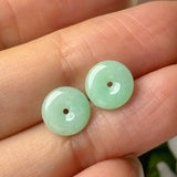 A-Grade Natural Apple Green Jadeite Donut Stud Earrings No. 180899