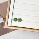 A-Grade Natural Dark Yellowish Green Jadeite Donut Stud Earrings No. 180898