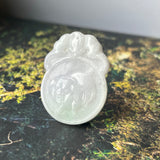 A-Grade Natural Lavender Green Jadeite Pig Bat Ba Gua Pendant No.220292