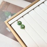 A-Grade Natural Dark Yellowish Green Jadeite Donut Stud Earrings No. 180898