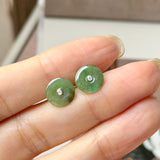 A-Grade Natural Dark Yellowish Green Jadeite Donut Stud Earrings No. 180898