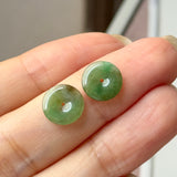 A-Grade Natural Dark Yellowish Green Jadeite Donut Stud Earrings No. 180898